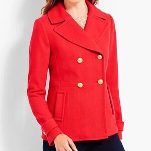 Talbots Red Double Breasted Pea Coat w/gold accents Size 12